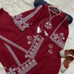 Cotton Embroidered Dress (Maroon)