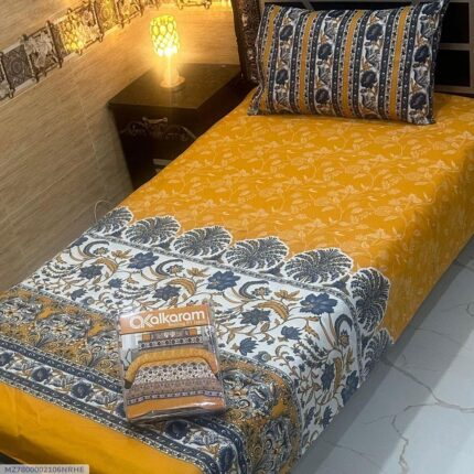 Cotton Printed Single Bedsheet Yellow
